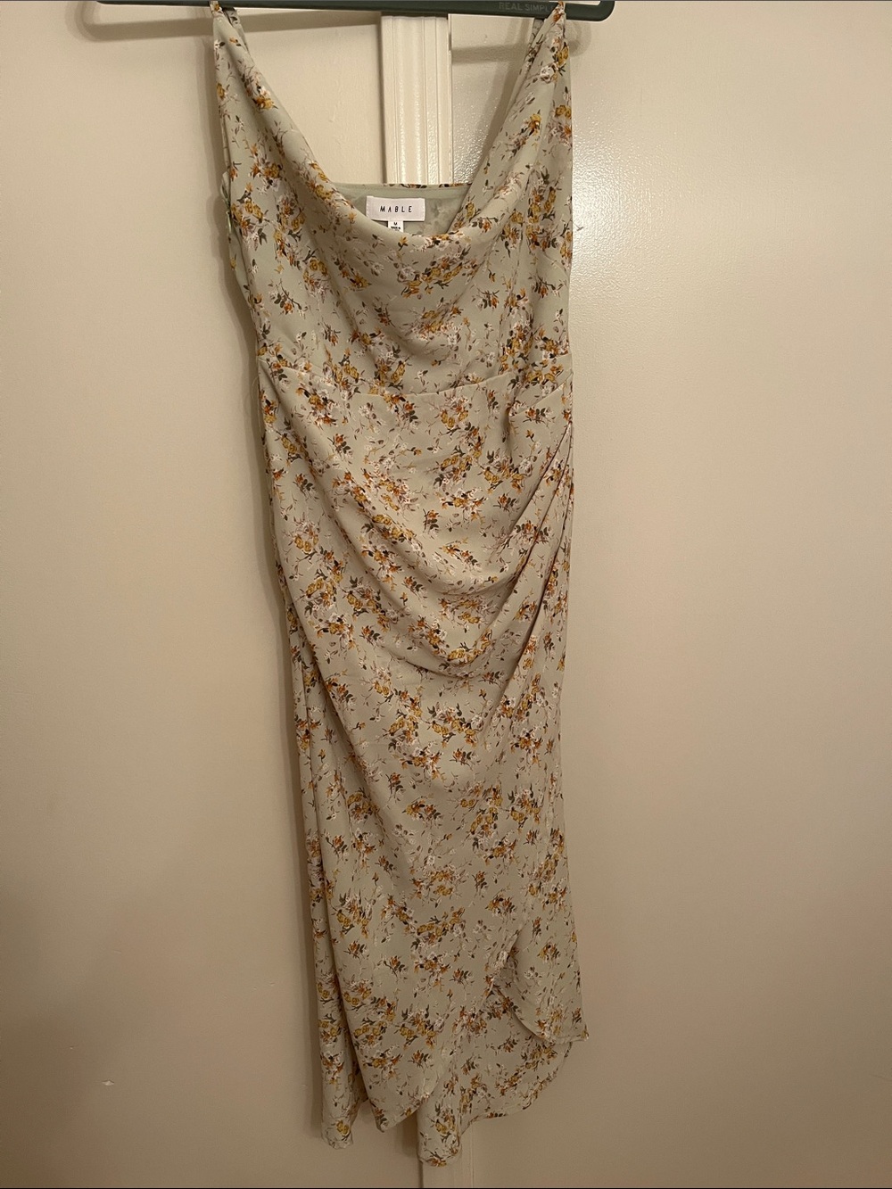 MABLE Light Sage Floral Cowl Midi Dress